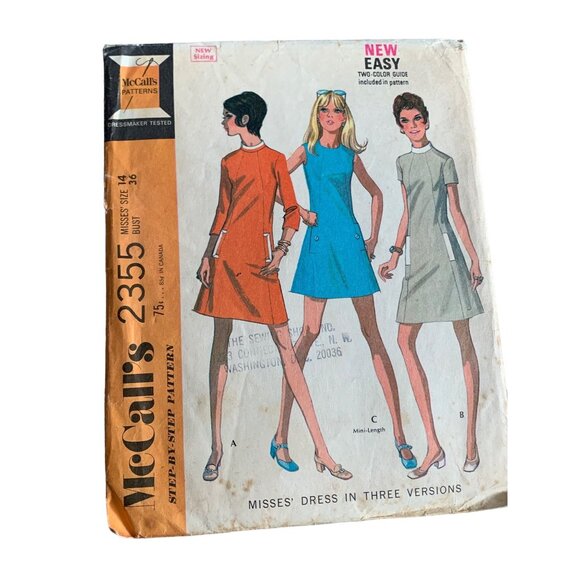 McCalls 2355 Misses Dress Pattern - 1960s Style Size 14 Bust 36 - Picture 1 of 2